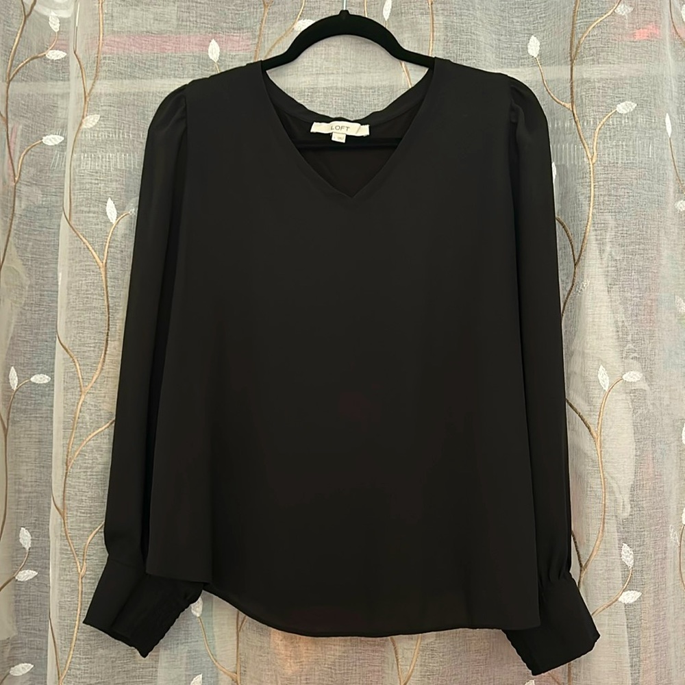 LOFT Large Black V-Neck Blouse, Career, Office, Dressy